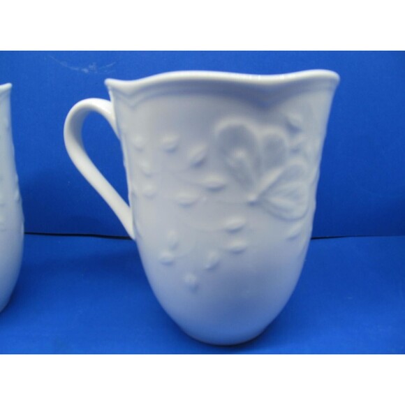 Lenox Butterfly Meadow Cloud White Embossed Butterflies And Leaves Mugs Set of 3 - Picture 3 of 16